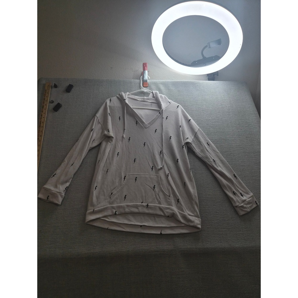 Theo & Spence Hoodie Womens Pink Allover Thunder Print Kangaroo Pockets Outdoor